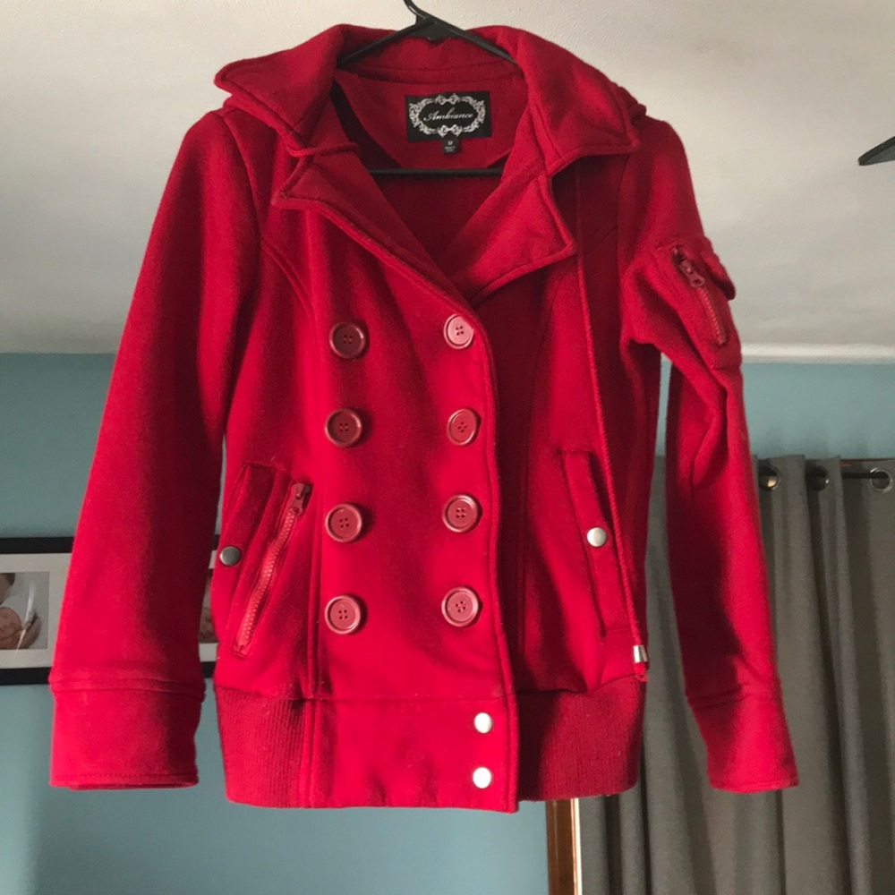 Hooded red sweatshirt jacket size M EUC